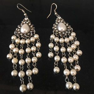 Faux Pearl and Rhinestone Chandelier Earrings
